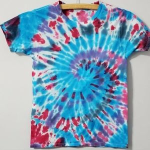 Children's Tie Dye Graphic Tee Blue Spiral Unisex Shirt Size 10/12